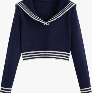 Cider V-Neck Knit Sailor Collar Wool-Blend Crop Sweater